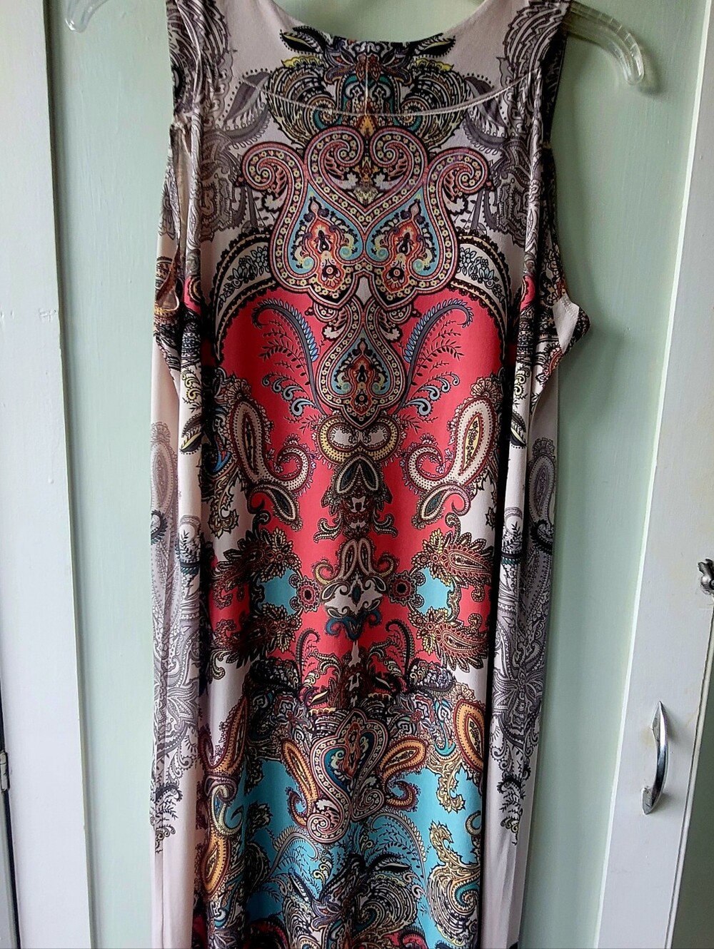 Paisley Sleeveless Dress - Coral & Teal